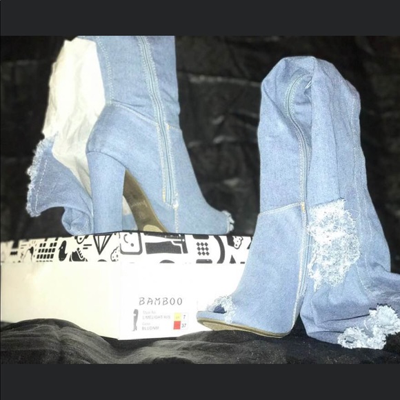 Denim Open Toe Boots - Picture 1 of 2